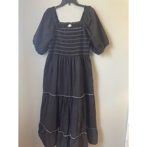 Indigo Rose Dress‎  Smocked Peasant Cottage Ruffle Boho 2XL